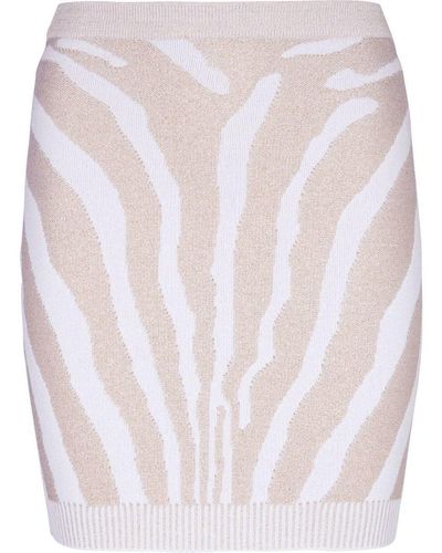 Balmain High Waist Zebra Print Knit Short Skirt - White