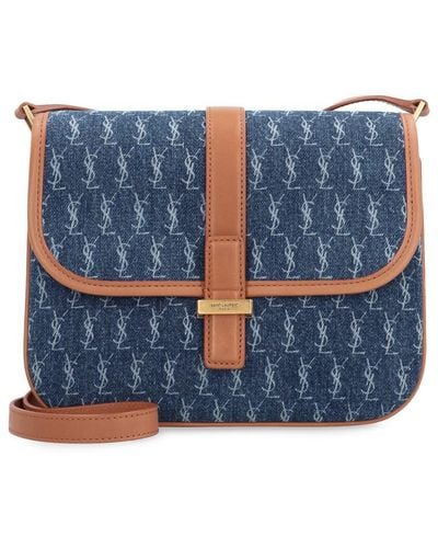Saint Laurent Satchel Fabric Shoulder Bag - Blue