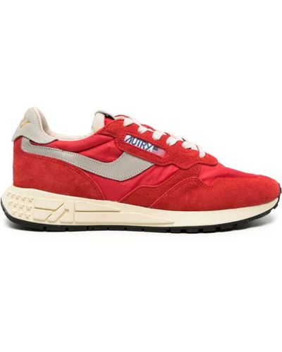 Autry Reelwind Low Sneakers In Red Nylon And Suede