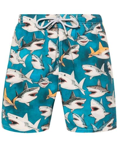 Mc2 Saint Barth X Rick Dick Gustavia Sharks Swim Shorts - Blue