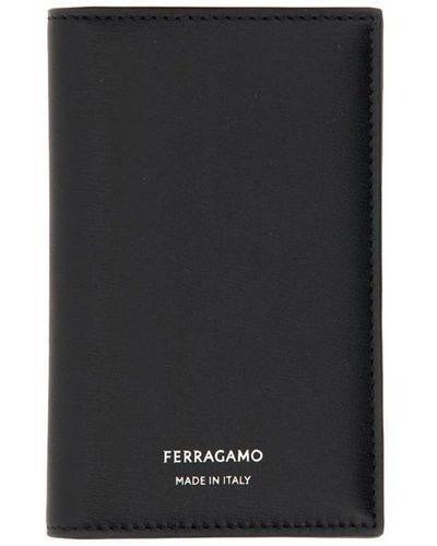 Ferragamo Credit Card Holder With Logo - Black