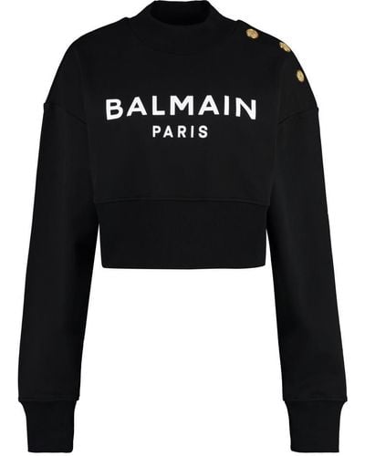 Balmain Logo Detail Cotton Sweatshirt - Black