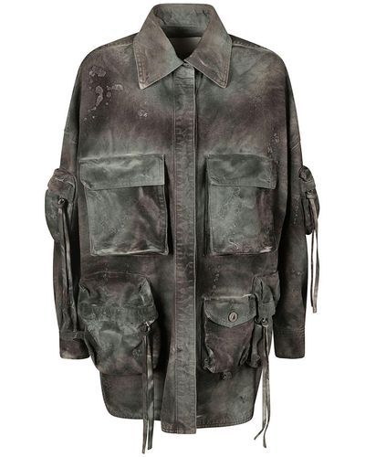 The Attico Fern Distressed Denim Jacket - Gray