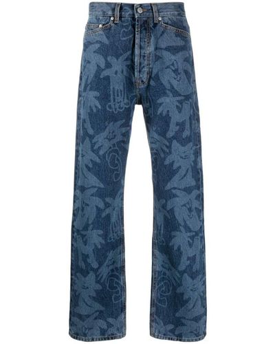 Palm Angels Palmity Palm Tree-print Jeans - Blue