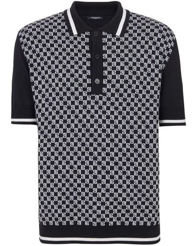 Balmain Polo Shirt With Monogram, - Black