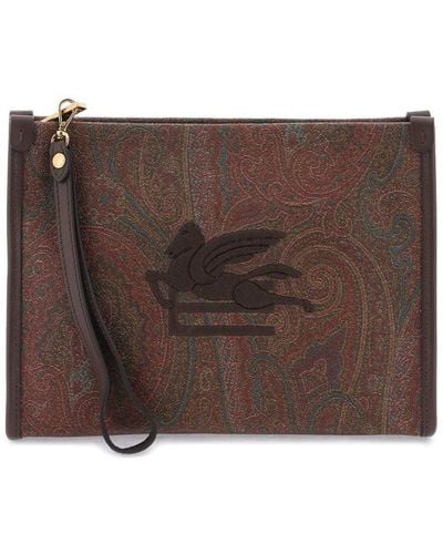 Etro Paisley Pouch With Embroidery - Brown