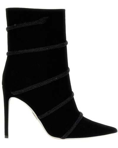 Rene Caovilla Suede Rhinestone Ankle Boots Boots, Ankle Boots - Black
