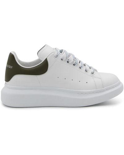 Alexander McQueen White And Khaki Leather Oversized Sneakers - Gray