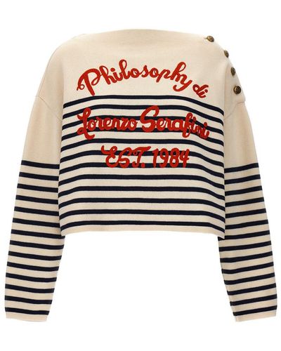 Philosophy Di Lorenzo Serafini Logo Embroidery Striped Sweater - White