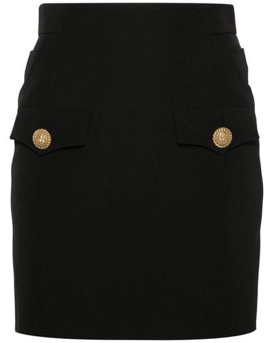 Balmain Buttoned Wool Mini Skirt - Black