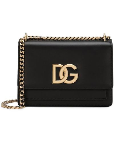 Dolce & Gabbana Shoulder Bag With Logo Plaque - Black