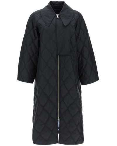 Ganni Quiled Coat - Black