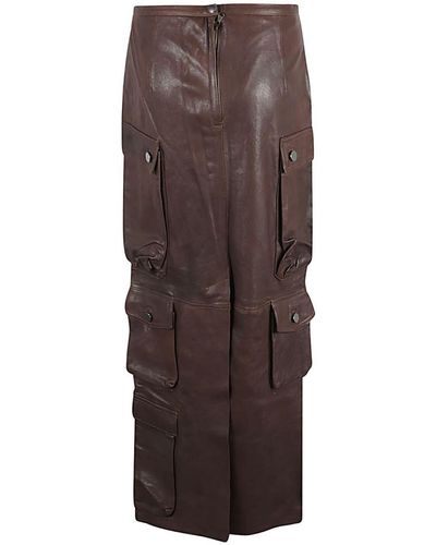 Fermas.club Leather Cargo Long Skirt - Brown