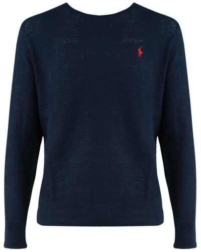 Ralph Lauren Cotton-Linen Blend Crew Neck Sweater - Blue