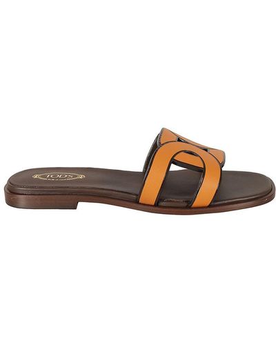 Tod's Cut-out Leather Slides - Brown