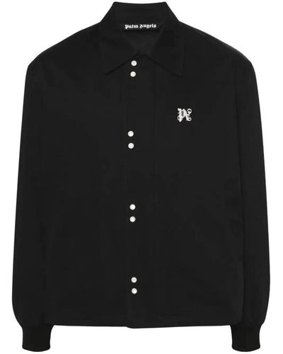 Palm Angels Monogram-embroidered toggle-hem Boxy-fit Cotton-twill Coach Jacket - Black