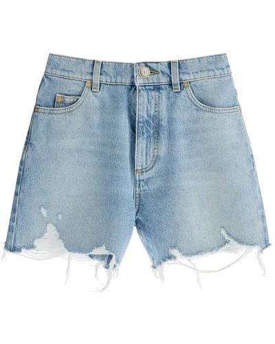 Balmain Destroyed Denim Shorts For A Casual - Blue