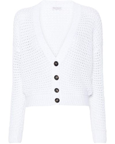 Brunello Cucinelli Open-Knit Cardigan With Sequins - White