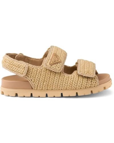Prada Brand-plaque Chunky-sole Woven Sandals - Natural