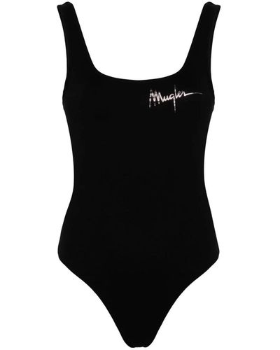 Mugler Bodysuit With Exclusive Logo Print - Black