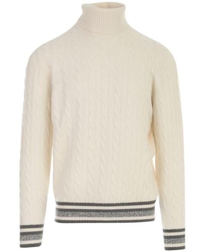 Brunello Cucinelli Turtle Neck L/s Sweater W/braid Clothing - White