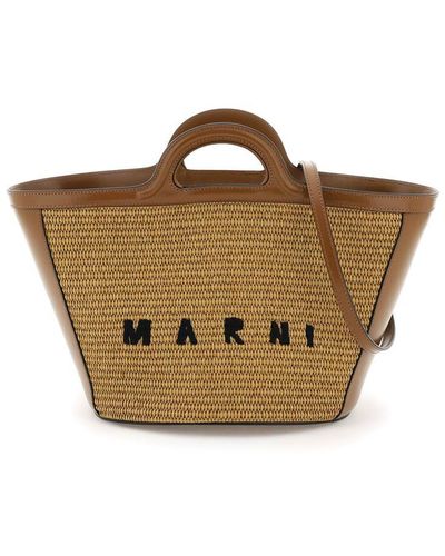 Marni Raffia And Leather Small Tropicalia Bucket Bag - Brown
