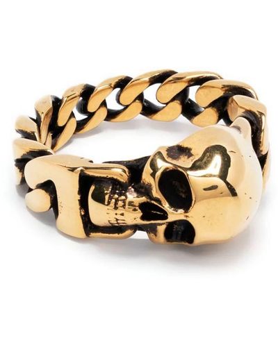 Alexander McQueen Gold Skull Chain Ring - Metallic