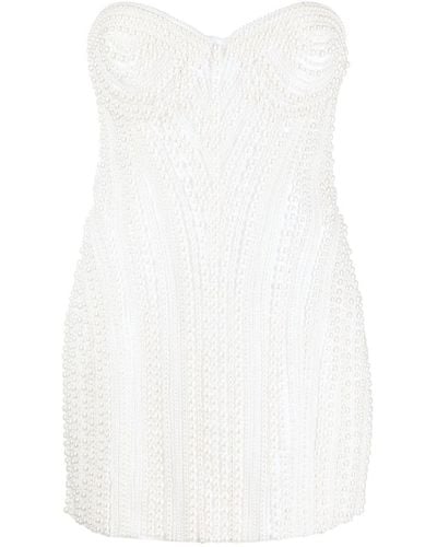 retroféte Faux-pearl Embellished Minidress - White