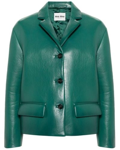Miu Miu Single-breasted Nappa Leather Jacket - Green