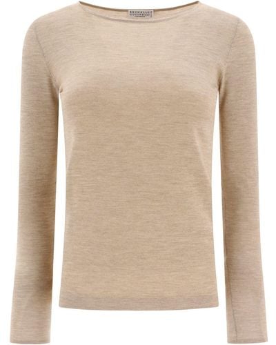 Brunello Cucinelli Cashmere And Silk Sparkling Lightweight Sweater - Natural