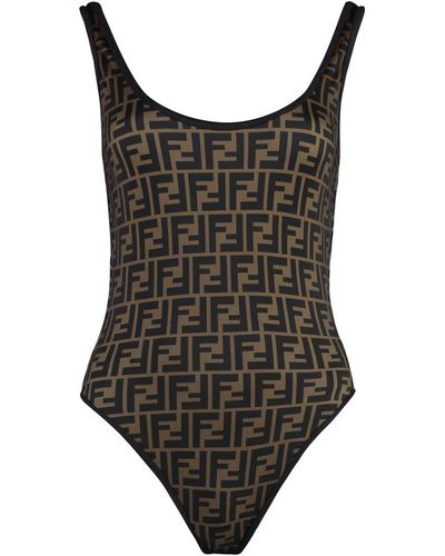 Fendi One-Piece Swimsuit With Logo - Brown