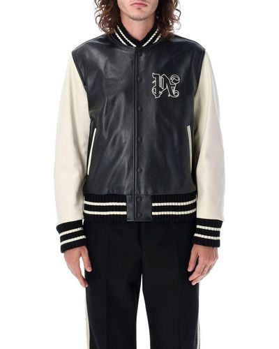Monogram Leather Track Jacket in brown - Palm Angels® Official