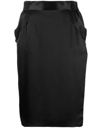 Saint Laurent Satin-finish Silk Pencil Skirt - Black
