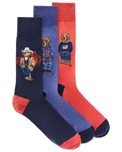 Polo Ralph Lauren Three Pack 'polo Bear' Socks - Blue