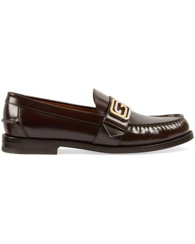 Gucci Interlocking G Leather Loafers - Brown