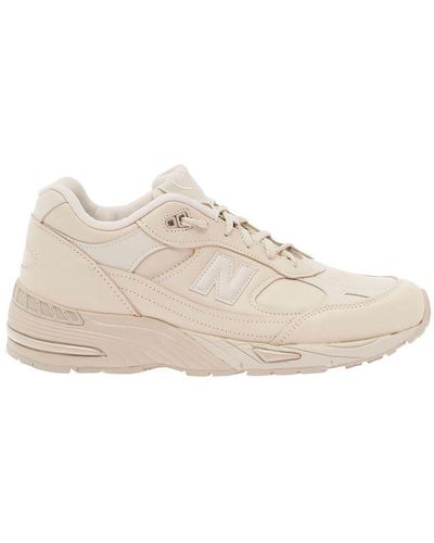 New Balance '991' Paneled Sneakers With Logo Patch - Natural