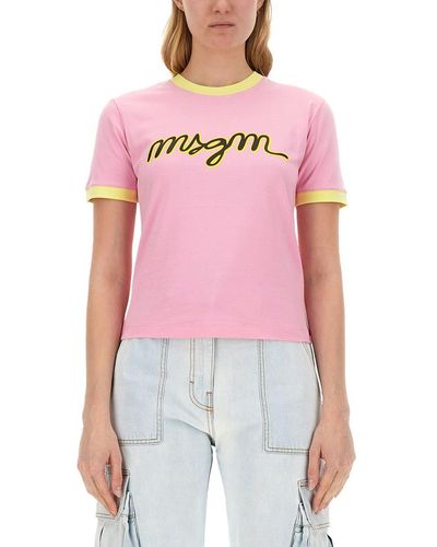 MSGM T-Shirt With Logo - Pink