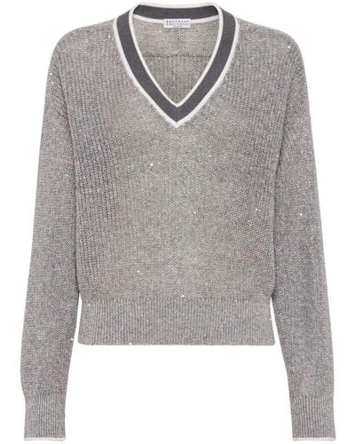 Brunello Cucinelli V-necked Sweater - Grey