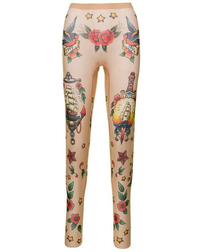 DSquared² Flesh Stretch Leggings With All-Over Print Dsquar - Natural