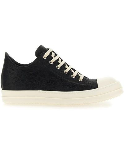 Rick Owens Washed Calf Low Top Leather Trainer In Black/milk