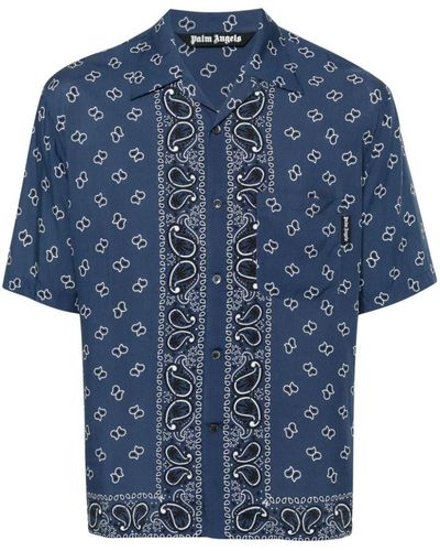 Palm Angels Paisley-Print Bowling Shirt - Blue