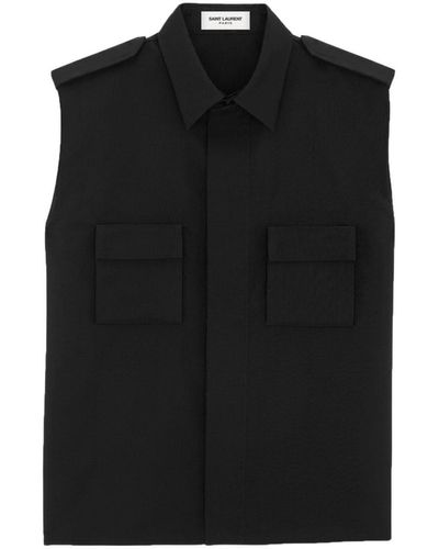 Saint Laurent Wool Blend Sleeveless Shirt - Black