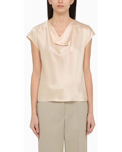 Vince Champagne Coloured Silk Blouse - Natural