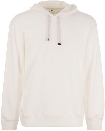 Brunello Cucinelli Cotton Fleece Hooded Topwear - White