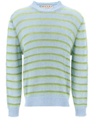Marni Sweater In Striped Cotton And Mohair - Green