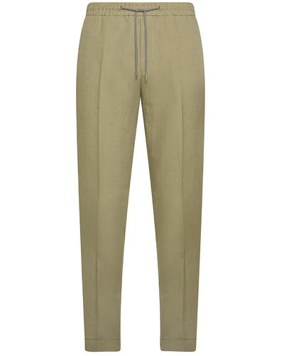 Paul Smith Linen Pants With Pressed Crease And Drawstring Waist - Green