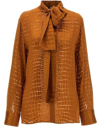 Versace Crocodile Shirt, Blouse - Brown