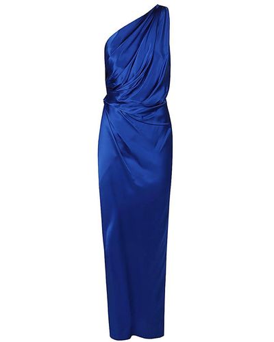 The Sei Asymmetric Silk Long Dress - Blue
