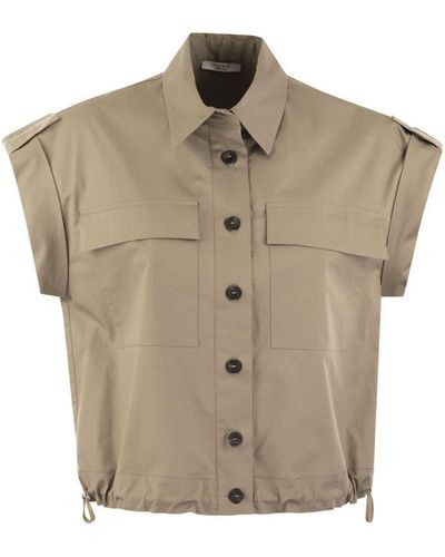 Peserico Light Cotton Satin 'sail Hand' Shirt With Drawstring - Natural