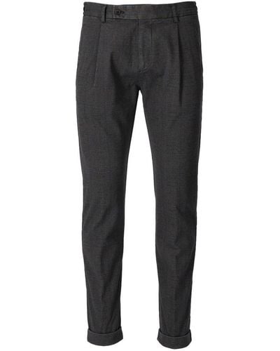 Berwich Retro Elax Check Ash Grey Trousers - Black